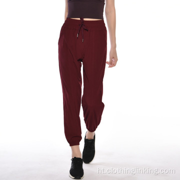 Pantalon yoga solid jogger pou fanm